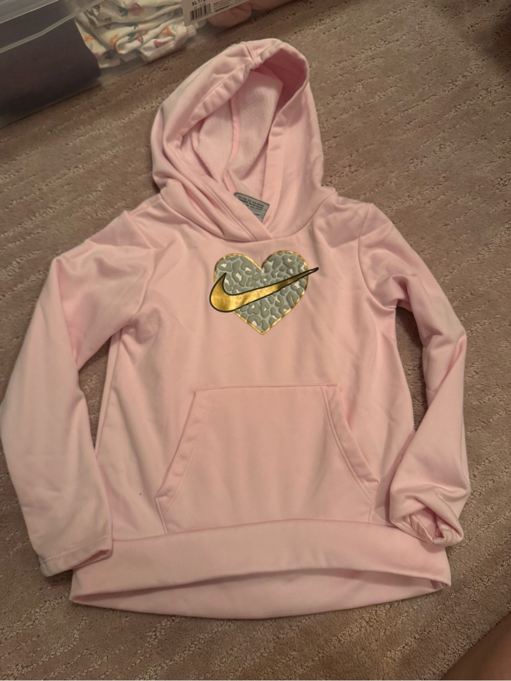 Nike Pink Girls' Hoodie with Gold Swoosh Heart